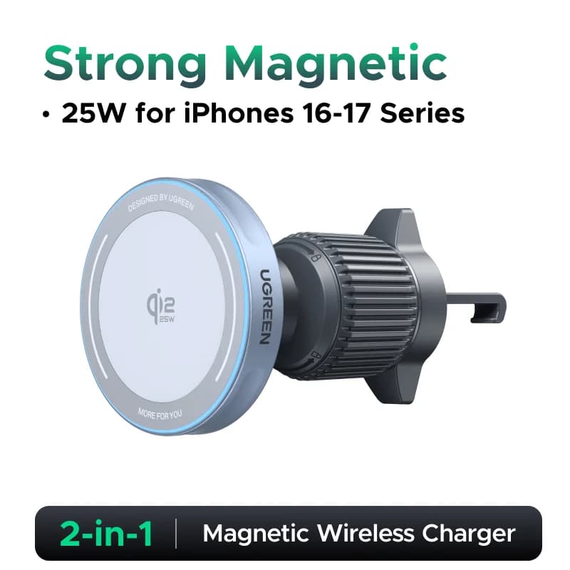 Qi2.2 マグネット式ワイヤレスカーチャージャー、25W