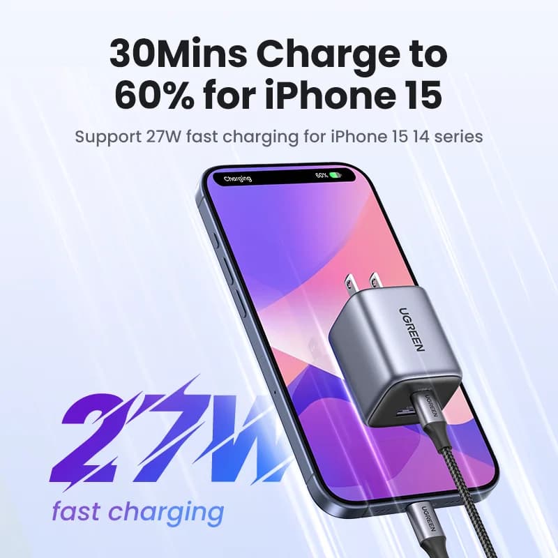 米国プラグ付き 35W GaN USB-C高速充電器