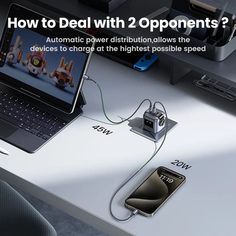 英国プラグ付き 65W GaN USB-C高速充電器