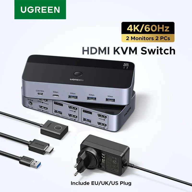 デュアルモニター対応 KVMスイッチ HDMI/USB-C