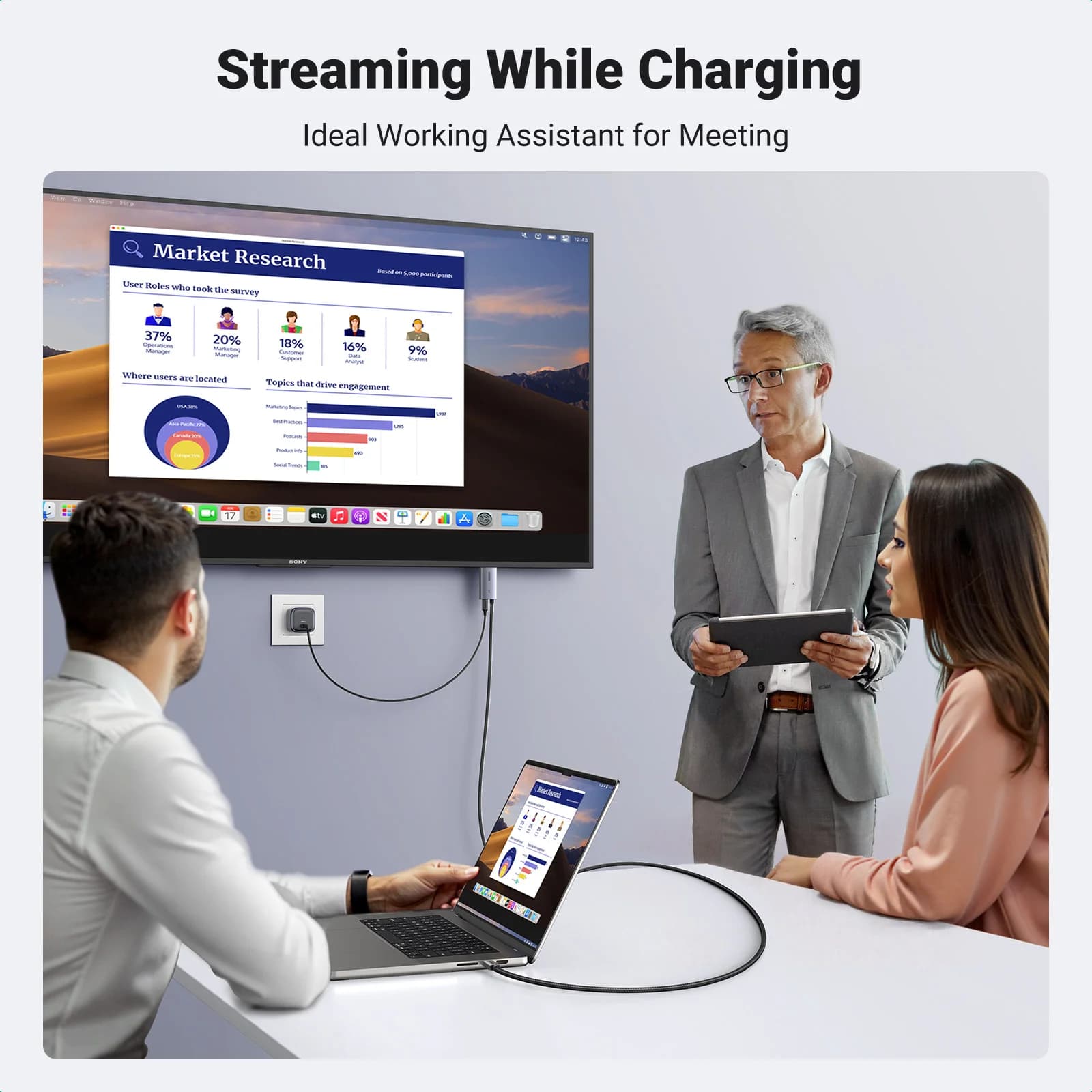 USB-C to HDMI ケーブル, 4K@60Hz, 100W PD, 2m