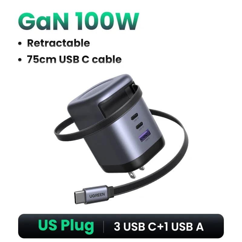65W GaN充電器 巻き取り式USB-Cケーブル付き