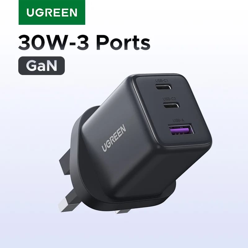 UKプラグ付き 30WミニGaN USB-C急速充電器
