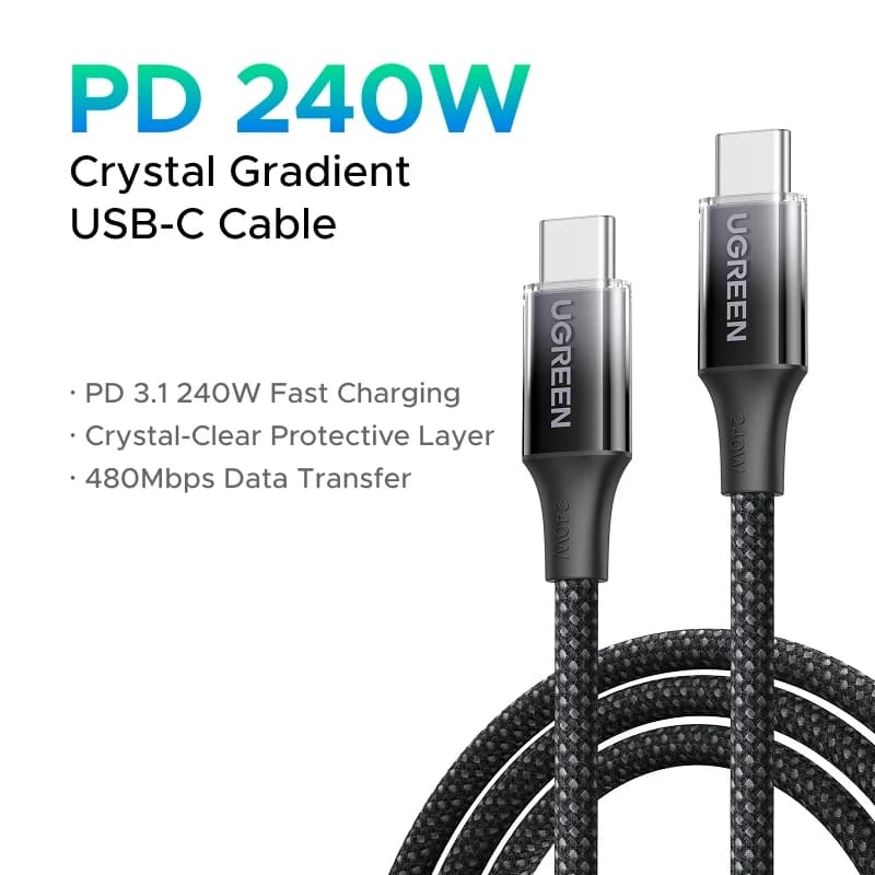 240W USB-C ブレイデッド高速充電ケーブル
