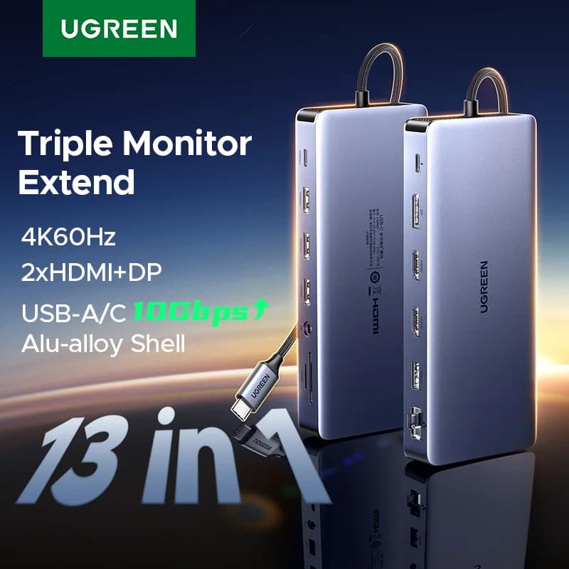 トリプルディスプレイ対応 RJ45付き 13-in-1 USB-Cドック