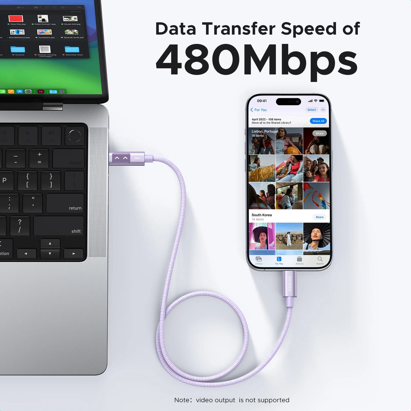 USB-C to USB-C ケーブル, 100W PD対応, マルチカラー