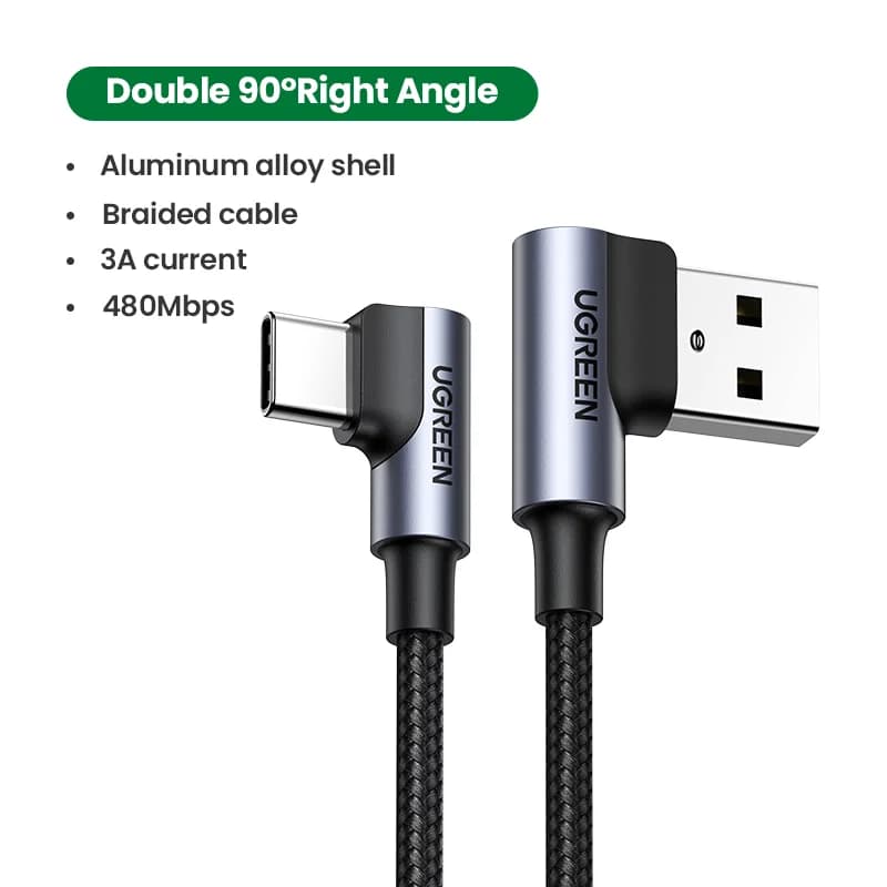 90度 ナイロン USB-C to USB-C ケーブル