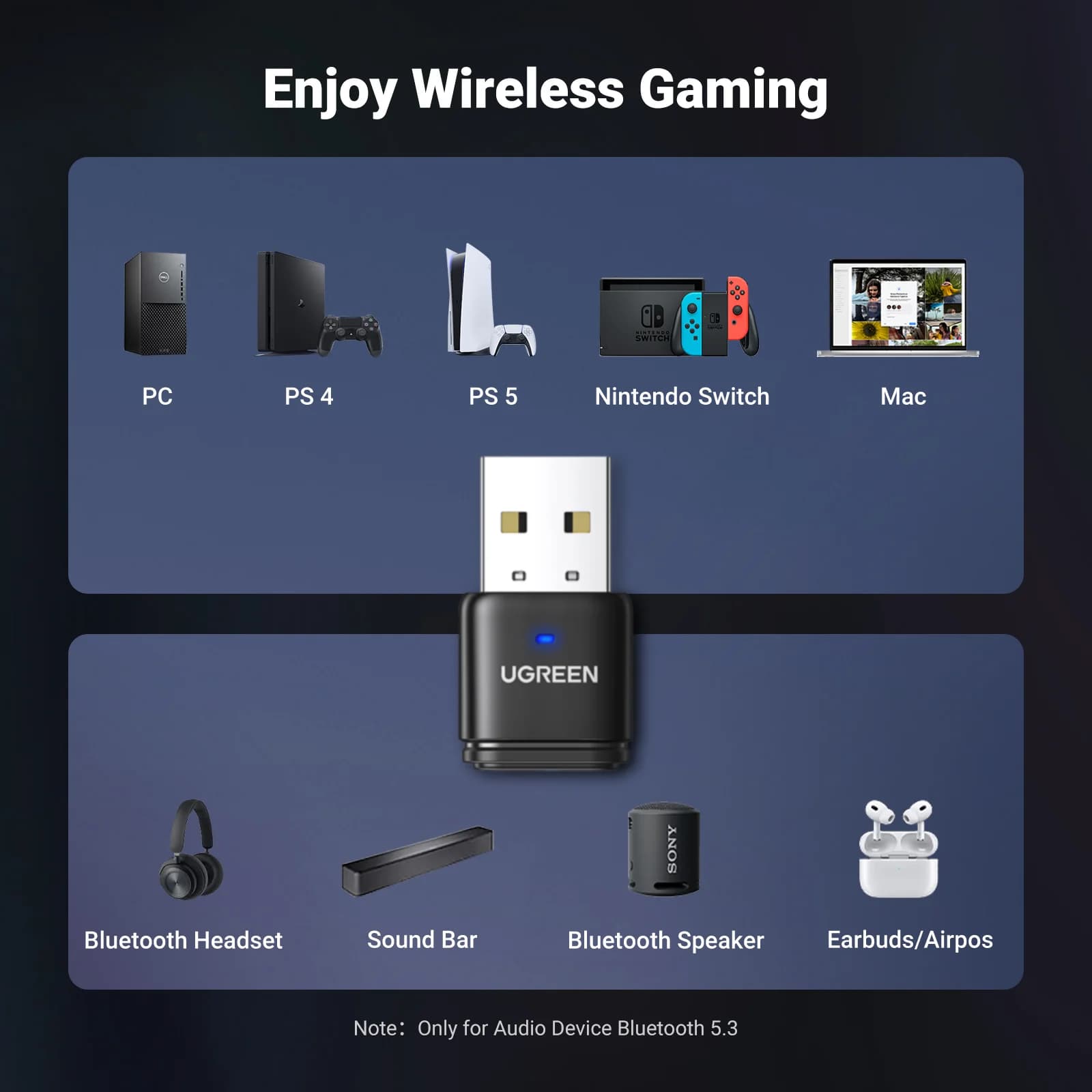 USB Bluetooth 5.3 オーディオ送信機/受信機