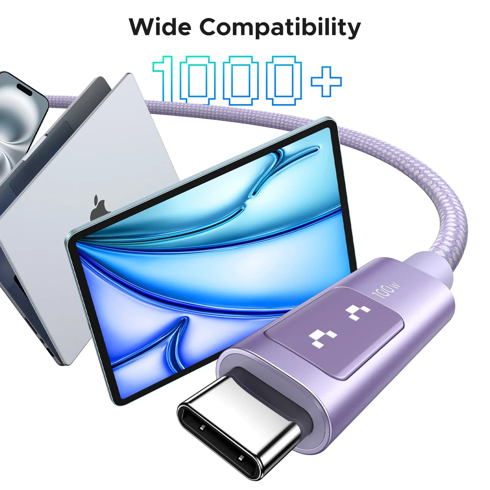 USB-C to USB-C ケーブル, 100W PD対応, マルチカラー