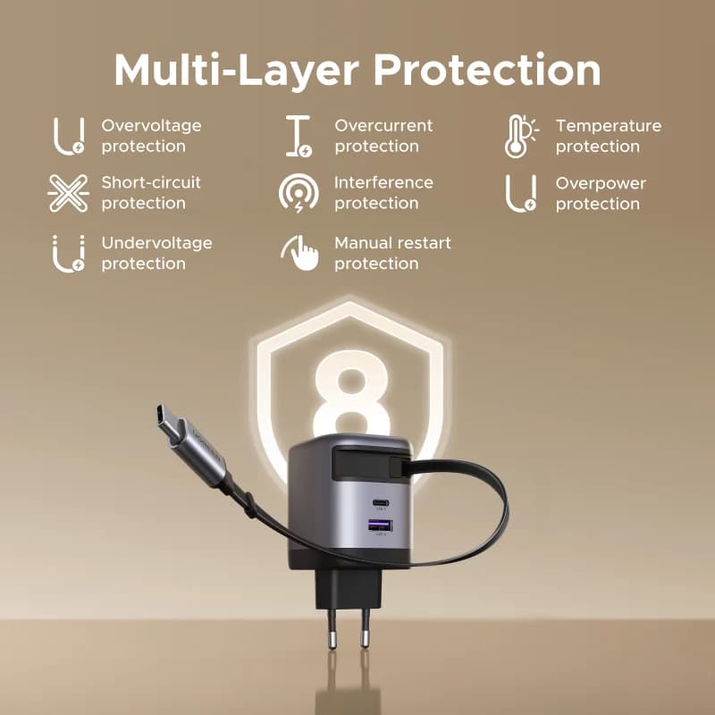 65W GaN充電器 巻き取り式USB-Cケーブル付き