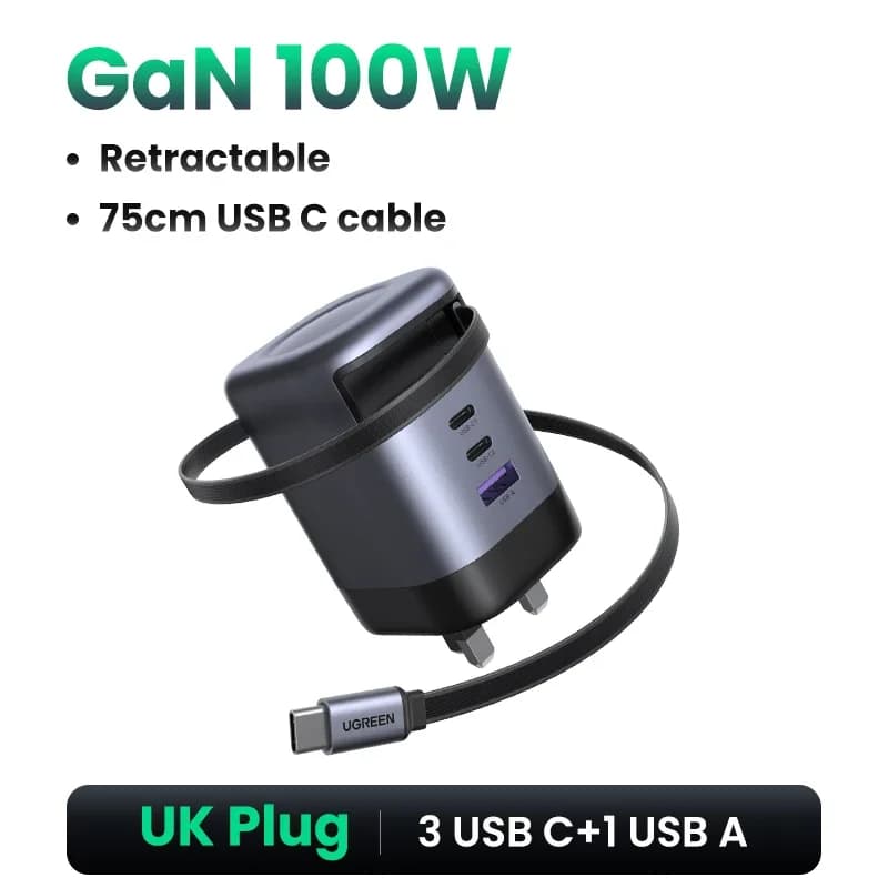 65W GaN充電器 巻き取り式USB-Cケーブル付き