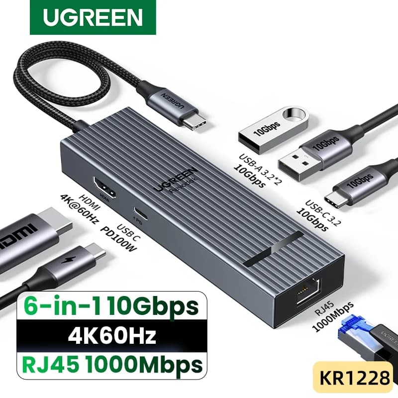 6-in-1 USB-Cハブ 4K HDMI・ギガビットEthernet・100W PD対応