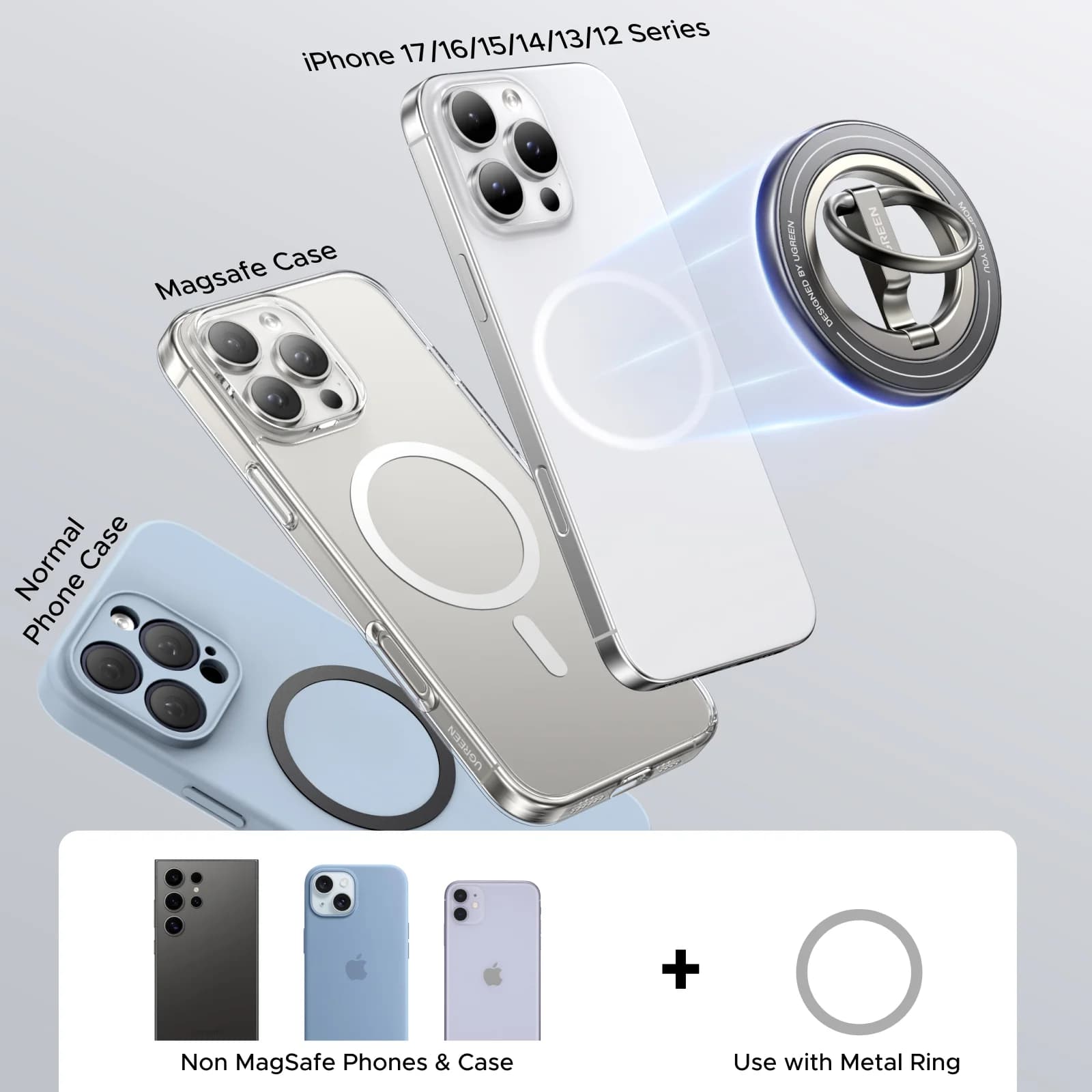 両面マグネット式 スマホリングホルダー 360°回転