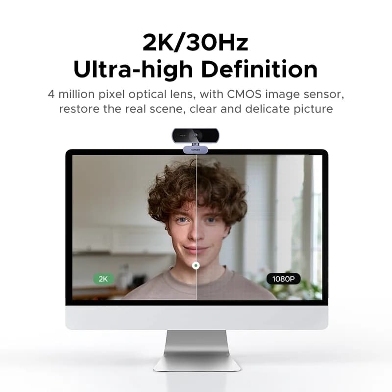 自動光補正機能付き 2K HD USBウェブカメラ