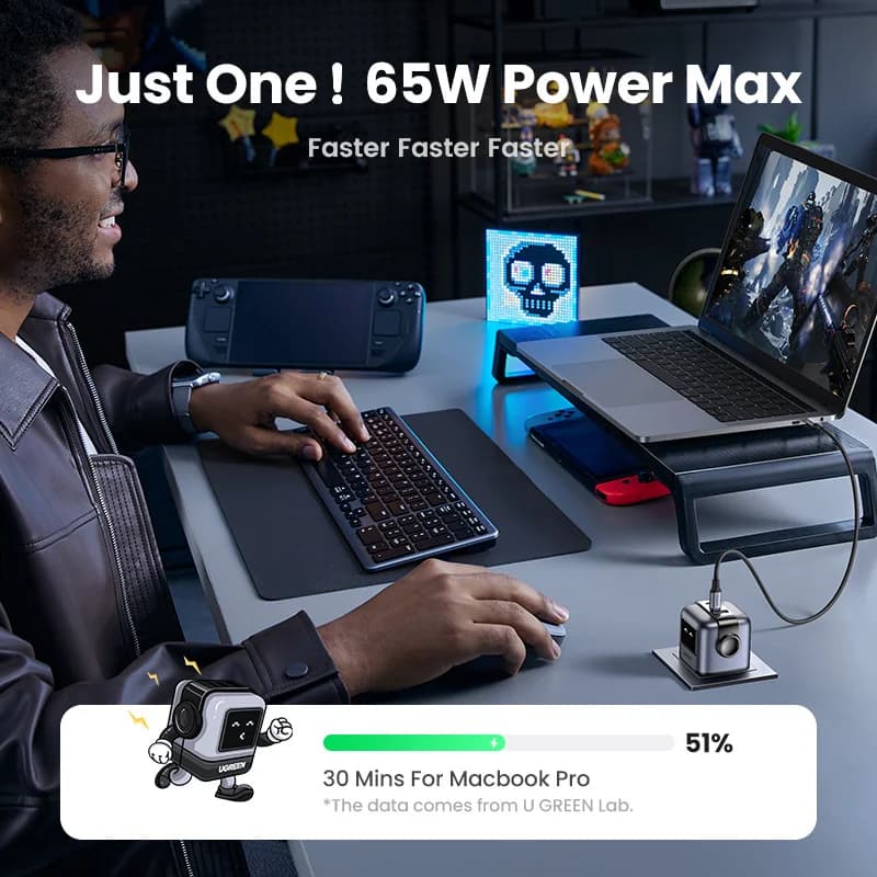 英国プラグ付き 65W GaN USB-C高速充電器