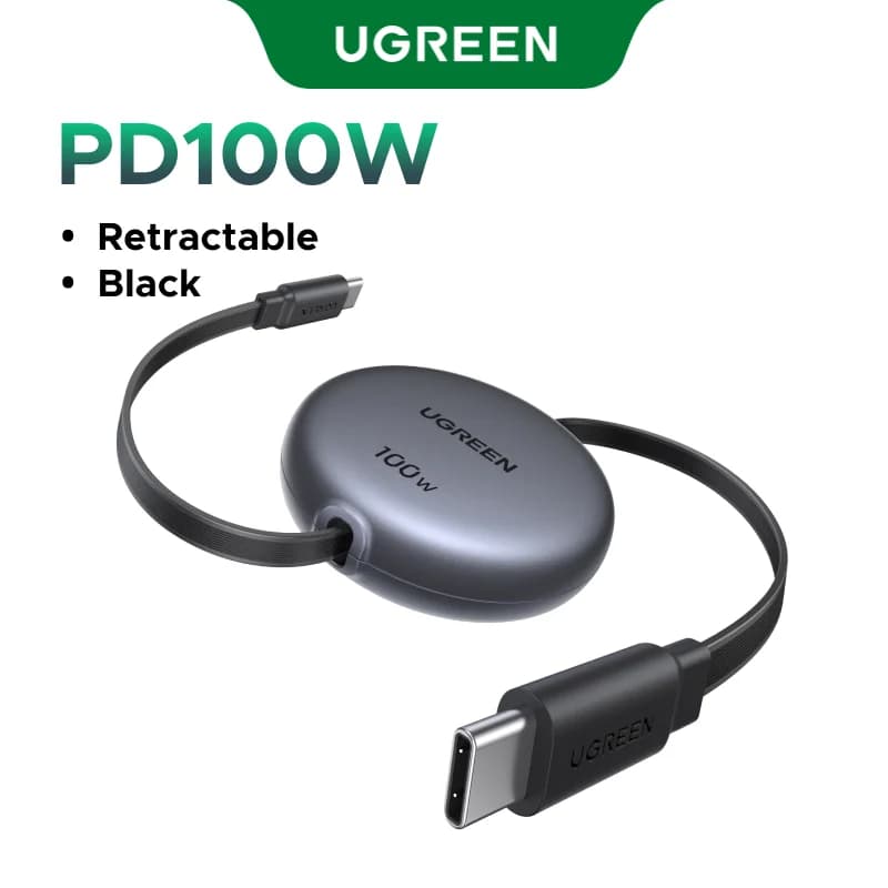 リトラクタブル USB-C to USB-Cケーブル, 100W PD対応