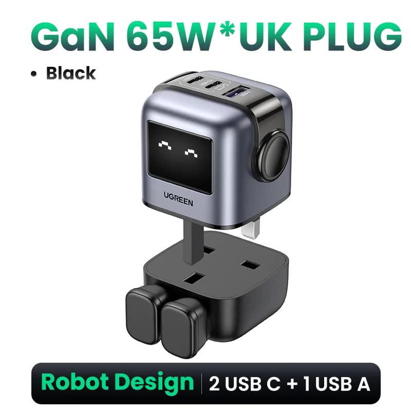 英国プラグ付き 65W GaN USB-C高速充電器