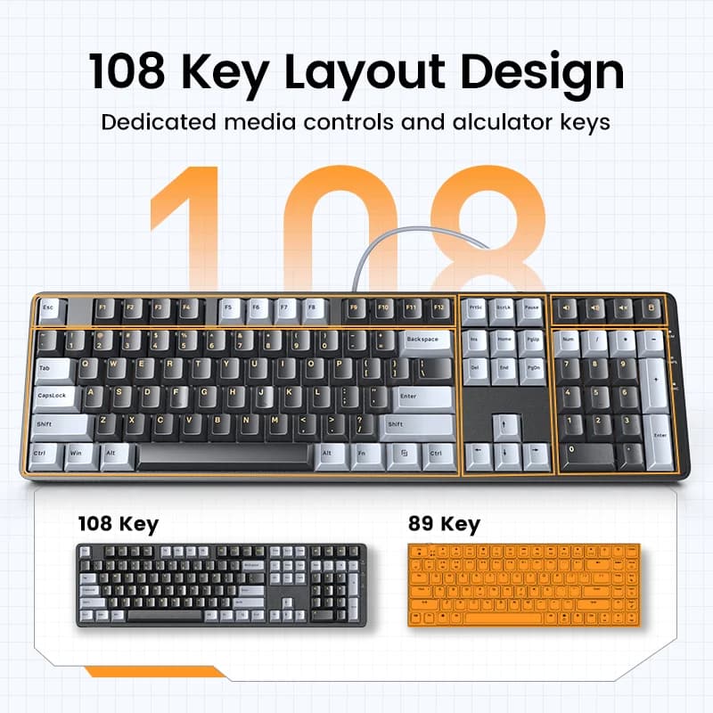 108キー 有線メカニカルキーボード レッドスイッチ